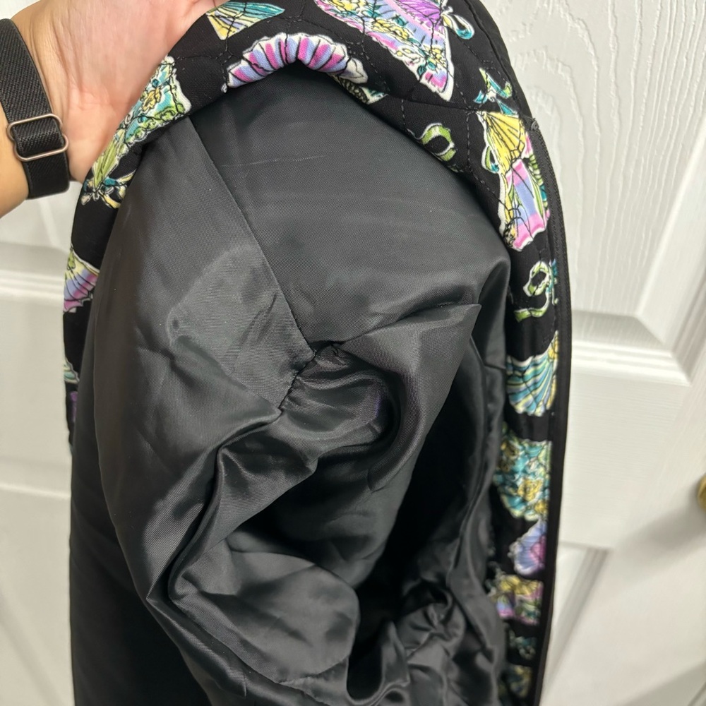 Quilted Zip Jacket Womens XL Black Fan Patterned Art to Wear Colorful Funky - Picture 7 of 9